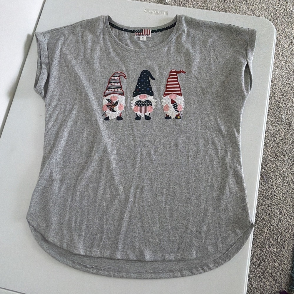 American Spirit Patriotic Gnomes Graphics Gray T-shirt Womens XL